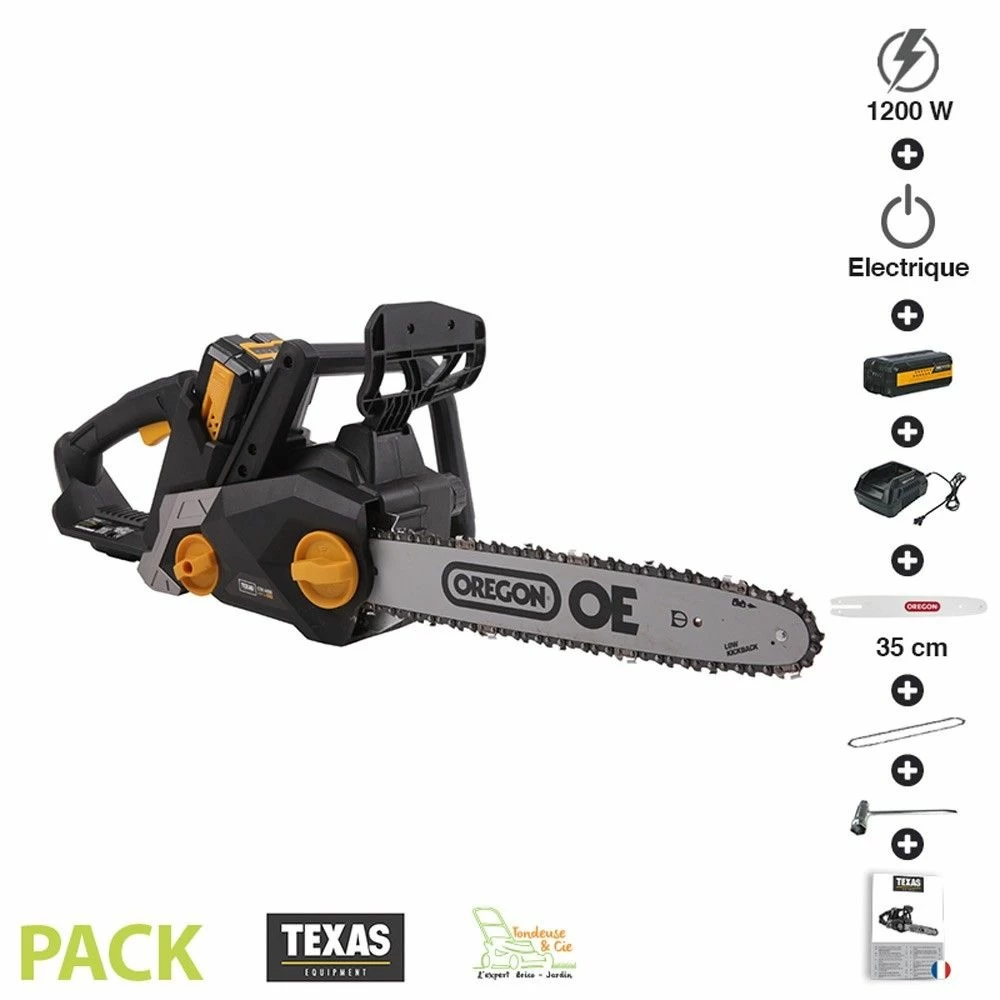 Pack Tronçonneuse Sans Fil 1200w Guide 35 Cm Texas Csx4000 Chargeur Et Batterie 1 Pack Tronçonneuse Sans Fil 1200w Guide 35 Cm Texas Csx4000 Chargeur Et Batterie