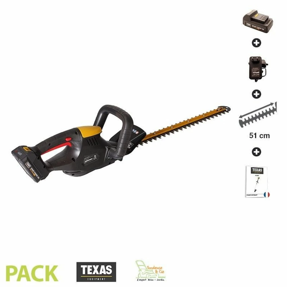 Pack Taille-haies Sur Batterie 18v Lamier 51cm Texas Hedge 200 Chargeur Inclus 1 Pack Taille-haies Sur Batterie 18v Lamier 51cm Texas Hedge 200 Chargeur Inclus