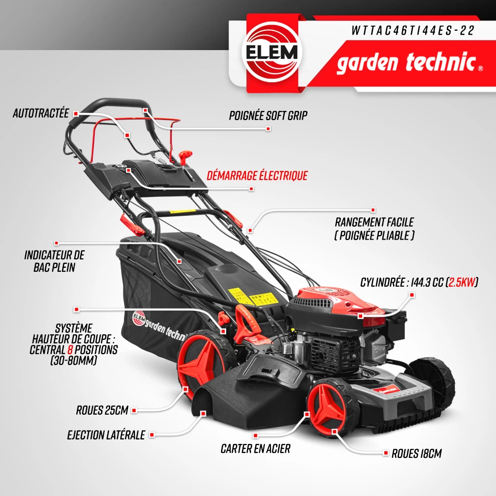 Tondeuse Thermique Autotractée 144.3cc - 46cm Avec Démarrage électrique -mulchin 2 Tondeuse Thermique Autotractée 144.3cc - 46cm Avec Démarrage électrique -mulchin – Image 2