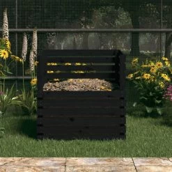 VIDAXL Composteur Noir 80x80x78 Cm Bois Massif De Pin -Jardin Plantes Magasin 6422e3c3dd55a3.25179913