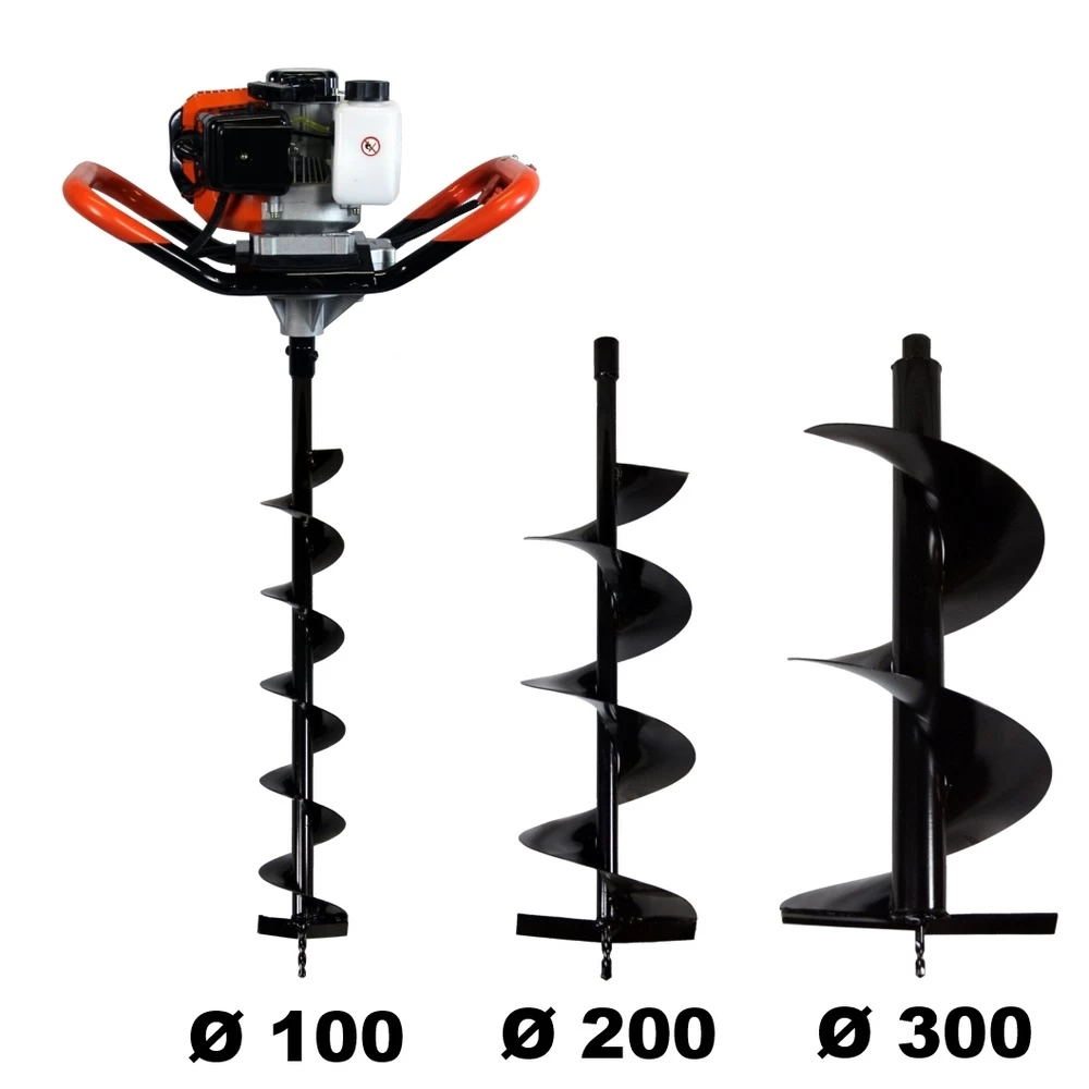 Tarière Thermique 52 Cm3, 3 Cv + Lot De 3 Mèches (100, 200 Et 300 Mm) 1 Tarière Thermique 52 Cm3, 3 Cv + Lot De 3 Mèches (100, 200 Et 300 Mm)