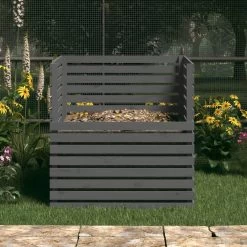 VIDAXL Composteur Gris 100x100x102 Cm Bois Massif De Pin -Jardin Plantes Magasin 643028fe0ff226.11512755