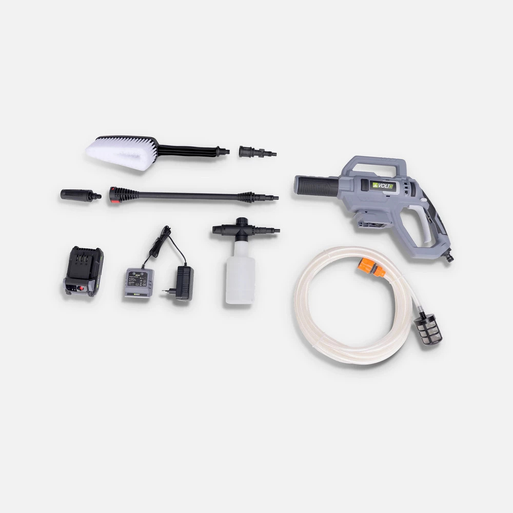 Voltr – Nettoyeur Haute Pression 25 Bars à Batterie 20v – Kit Complet D’accessoires Brosse. Buse à Jet Variable. Réservoir 1 Voltr – Nettoyeur Haute Pression 25 Bars à Batterie 20v – Kit Complet D’accessoires Brosse. Buse à Jet Variable. Réservoir