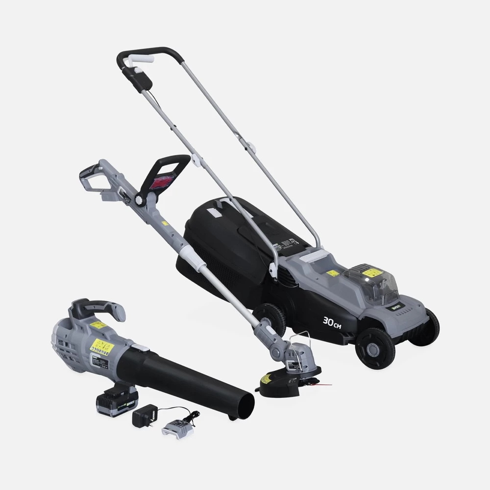 Voltr - Tondeuse à Gazon Sans Fil 30cm + Débrousailleuse Sans Fil ø25cm + Souffleur De Feuilles 20v 1 Voltr - Tondeuse à Gazon Sans Fil 30cm + Débrousailleuse Sans Fil ø25cm + Souffleur De Feuilles 20v