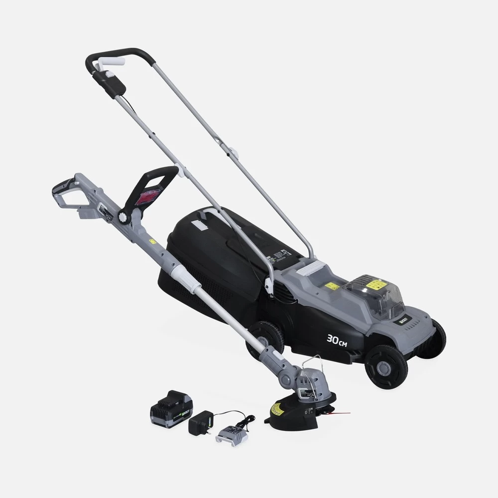 Voltr - Tondeuse à Gazon Sans Fil 30cm Batterie 20v Lithium 4ah Et Chargeur + Débroussailleuse Sans Fil ø25cm Avec Batterie Lithium 1 Voltr - Tondeuse à Gazon Sans Fil 30cm Batterie 20v Lithium 4ah Et Chargeur + Débroussailleuse Sans Fil ø25cm Avec Batterie Lithium
