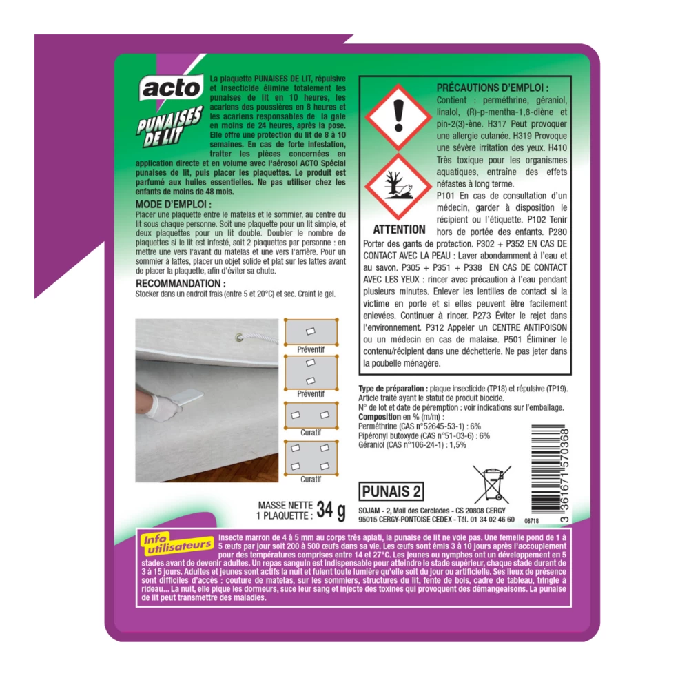 Acto Plaquette Punaises De Lit - Répulsive Et Insecticide 2 Acto Plaquette Punaises De Lit - Répulsive Et Insecticide – Image 2