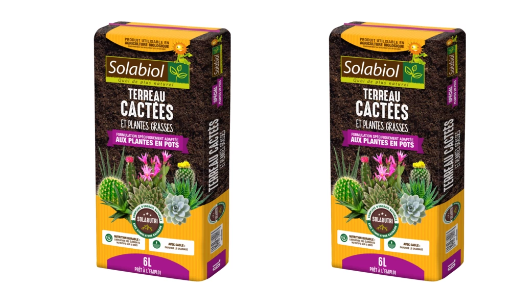 Solabiol Tercac6x2 | 2 Terreaux Cactées Et Plantes Grasses | 2x6l | Croissance 1 Solabiol Tercac6x2 | 2 Terreaux Cactées Et Plantes Grasses | 2x6l | Croissance