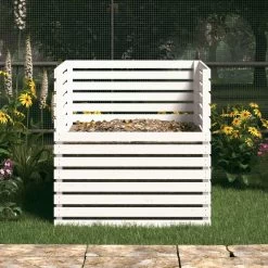 VIDAXL Composteur Blanc 100x100x102 Cm Bois Massif De Pin -Jardin Plantes Magasin 6499e3c8a11706.34639497