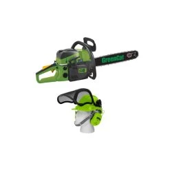 Tronçonneuse Thermique 52cc Lame 50 Cm Greencat + Casque De Protection Complet